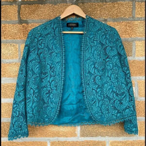 Escada teal lace blazer size 36